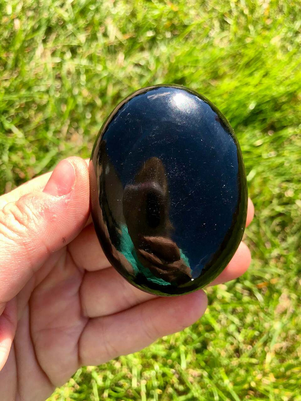 Black Obsidian Palm Stone - Polished Stone Oval | New Moon Beginnings