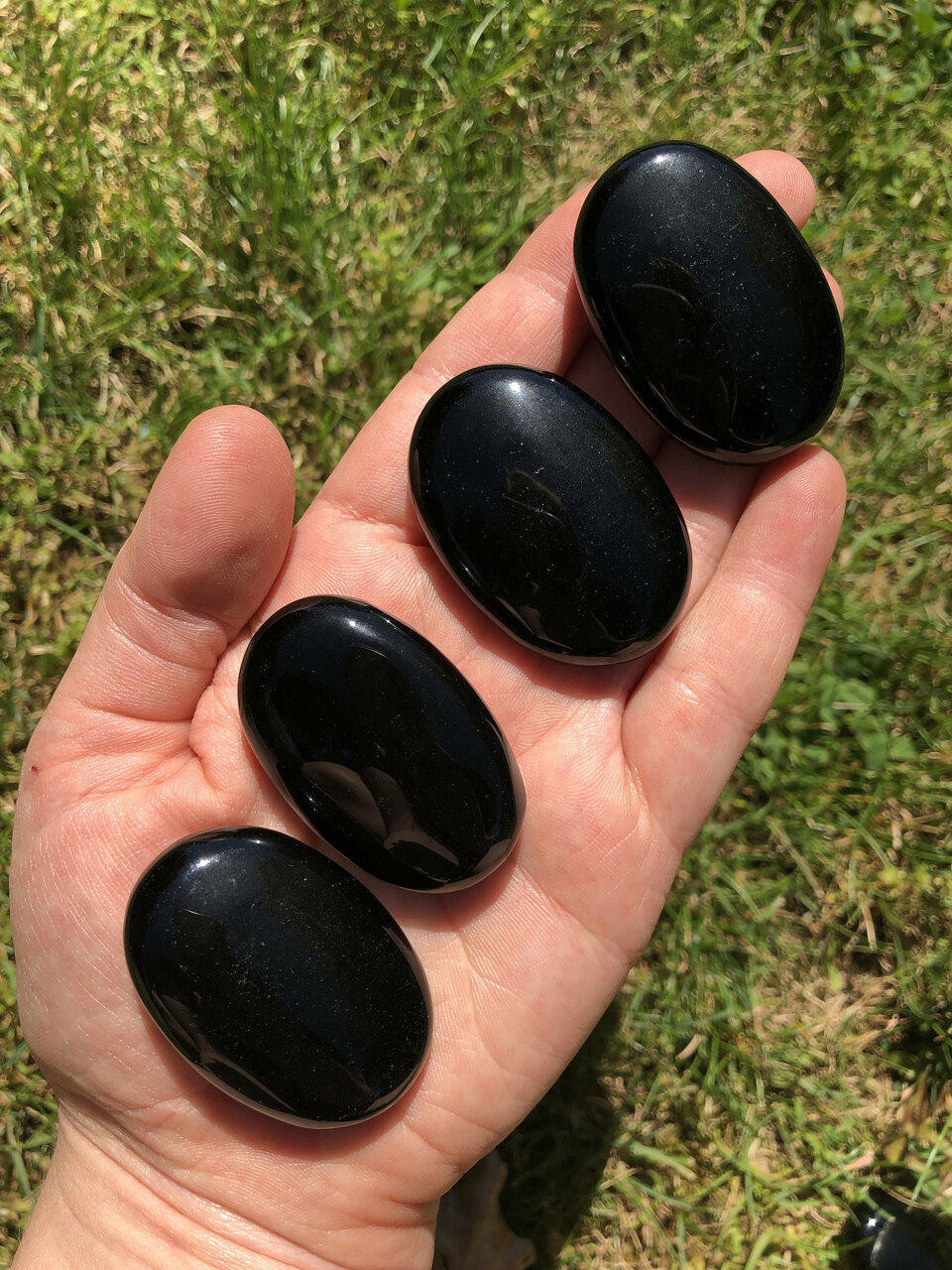 Black Obsidian Palm Stone Polished Stone Oval | New Moon Beginnings