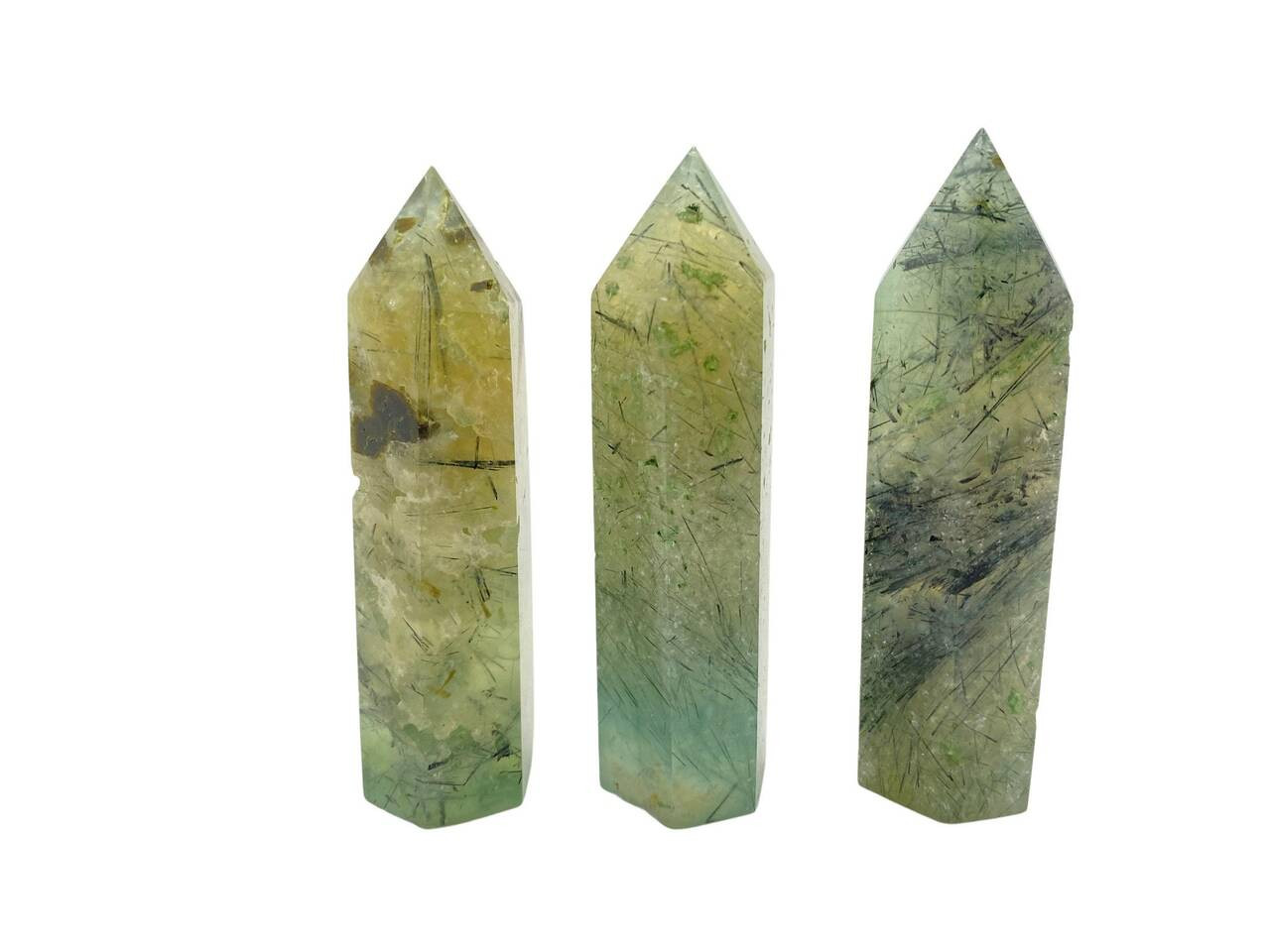 Prehnite Stone Point with Epidote Inclusions | New Moon Beginnings