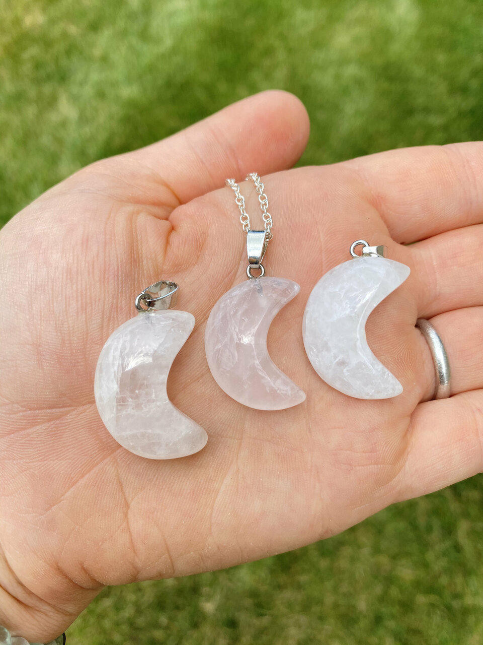 crystalmiracle Rose Opalite Cresent Moon Stone Pendant Wire Wrapped