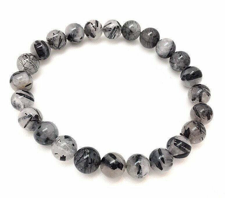 Tourmalinated Quartz Elastic Bracelet - 6mm & 8mm Beads | New Moon