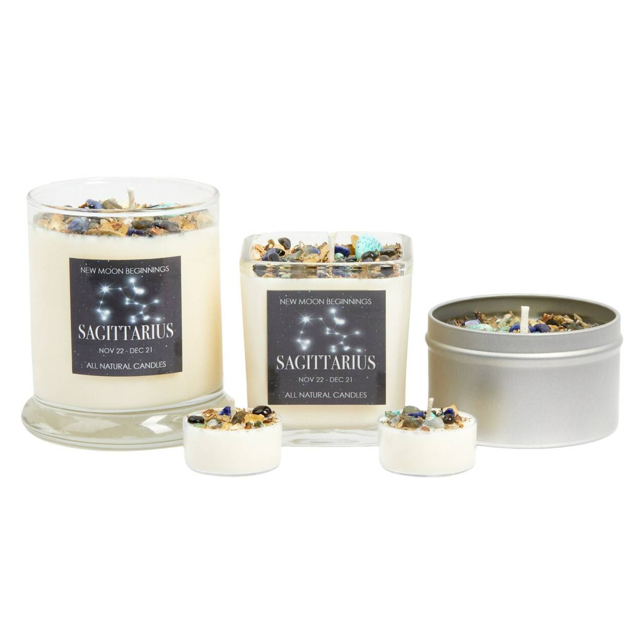 Sagittarius Crystal Candle - Zodiac (Nov. 22 - Dec. 21) | New Moon