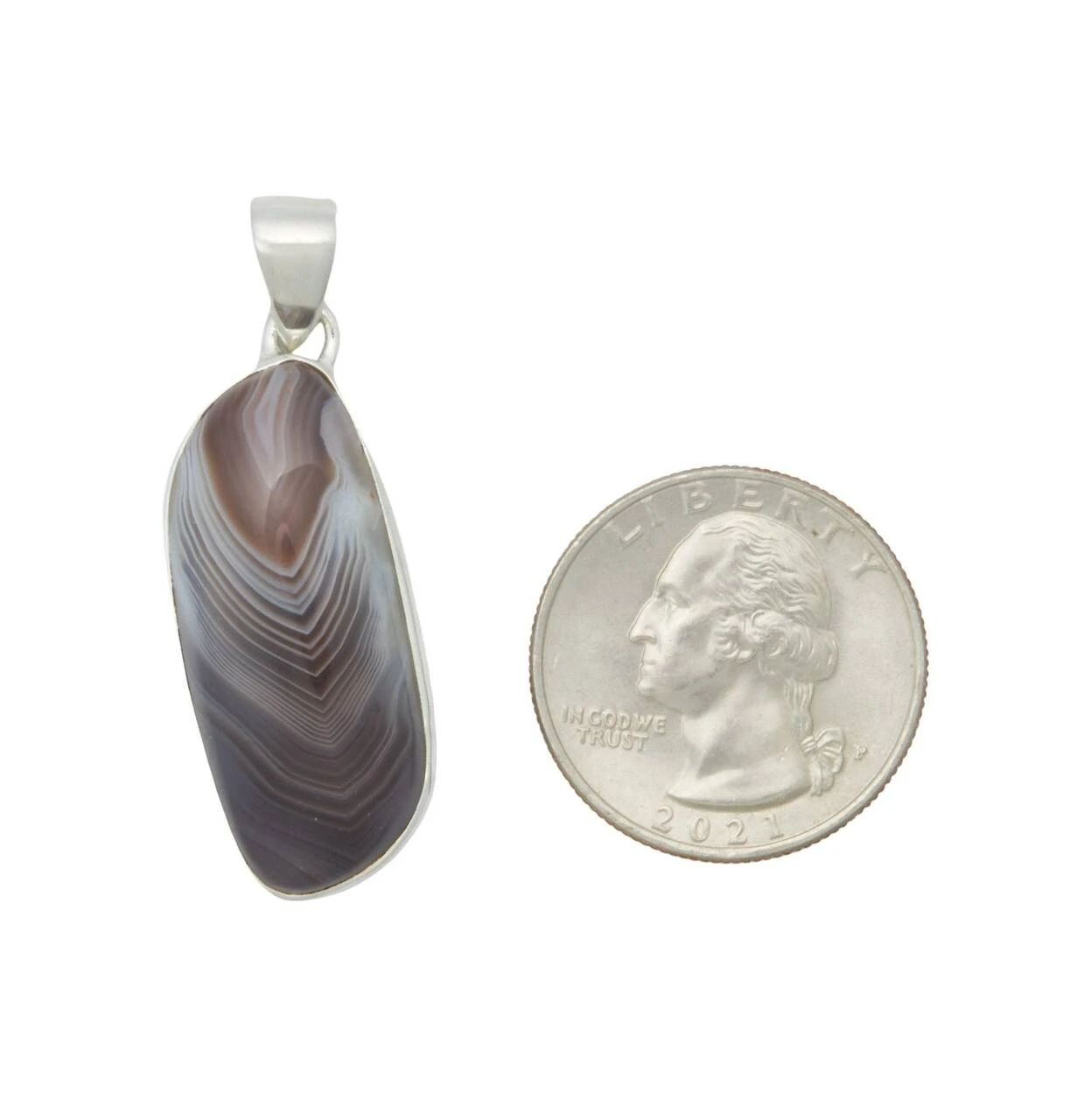 Pendentif Fait Main Argent 925 Agate Botswana Onyx Jaspe - 2 Pouces - Neuf