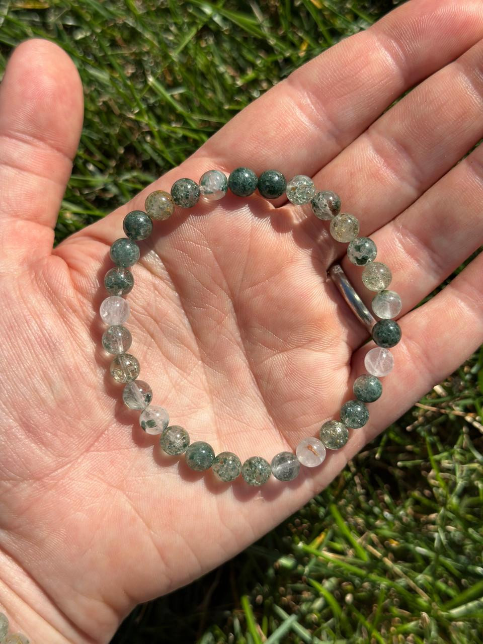 Garden Quartz Elastic Bracelet - (Lodolite Quartz, Micalated