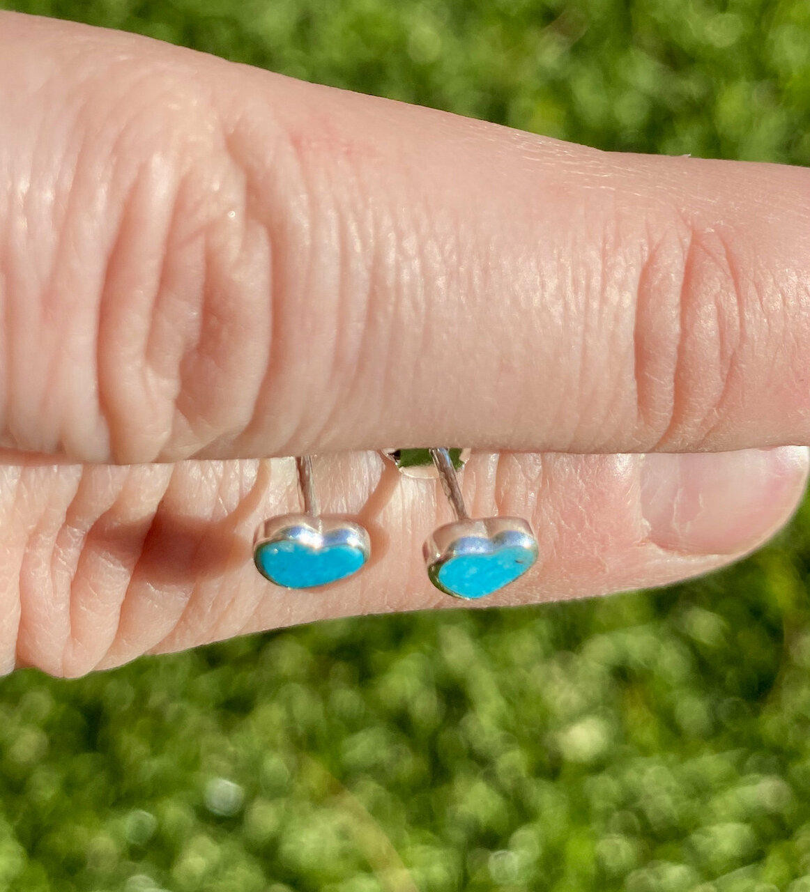 Natural Turquoise Polished Heart Stud Earrings - Sterling Silver