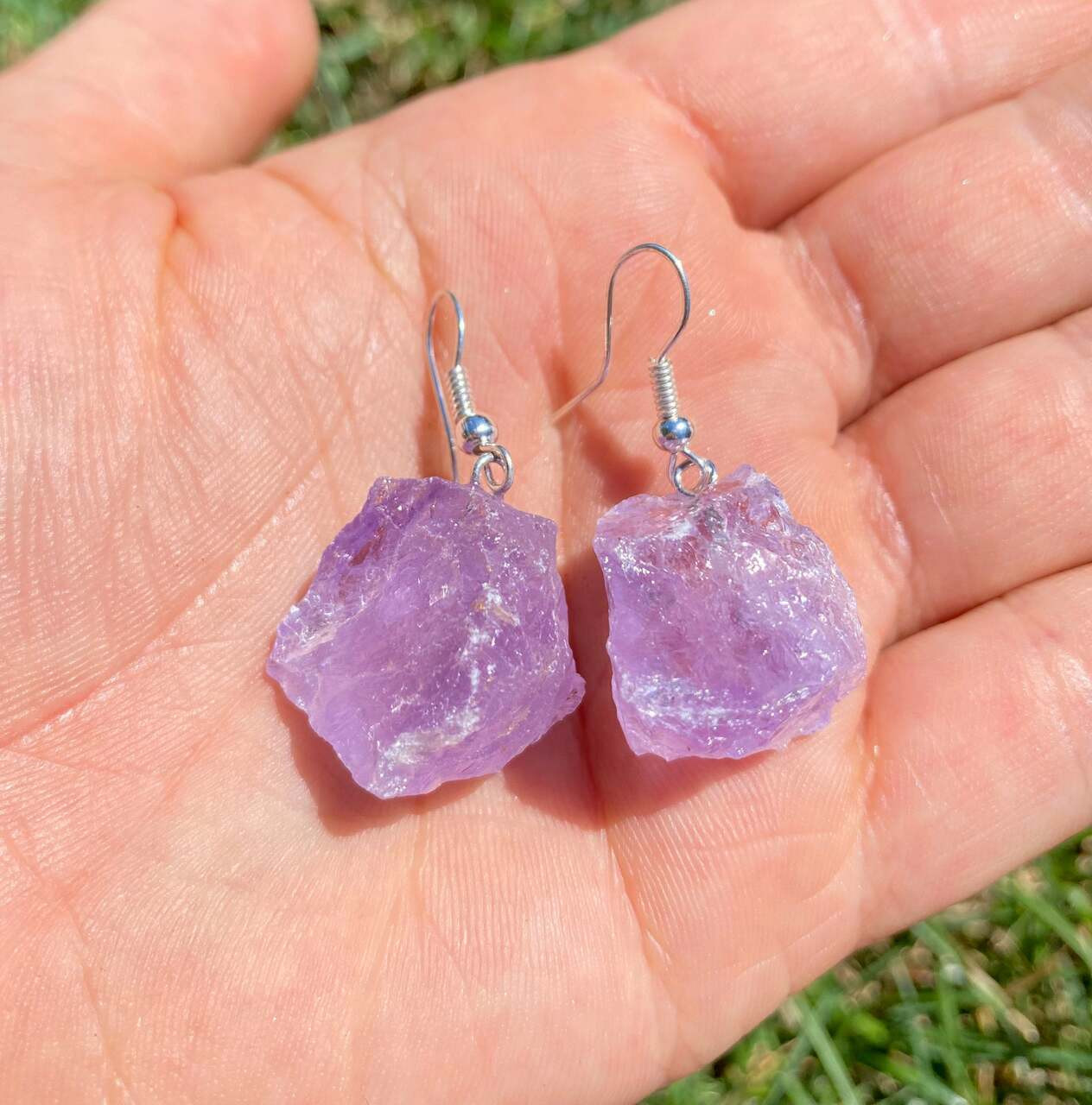 Amethyst Raw Natural Earrings in Drilled Dangle Setting | New Moon  Beginnings