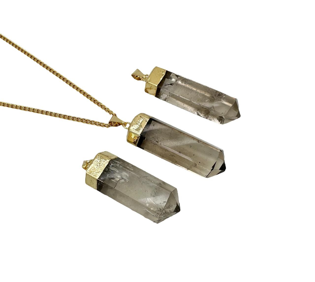 Smoky Quartz Point Pendant Gold Color Setting New Moon Beginnings