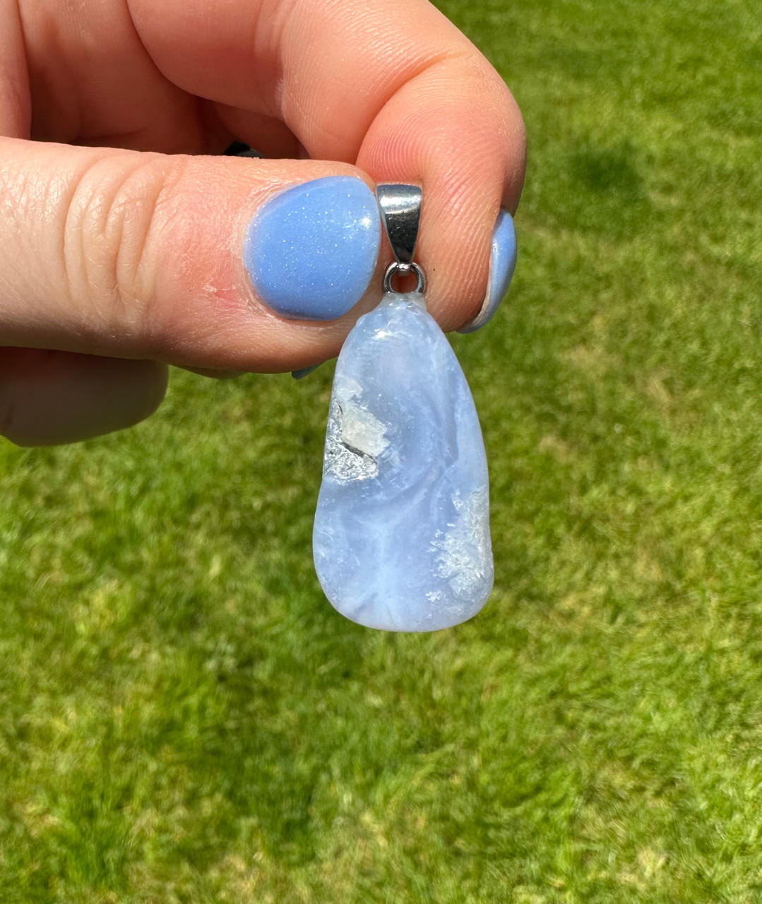 Blue Lace Agate & White Beryl Necklace - Gemstone Therapy Institute