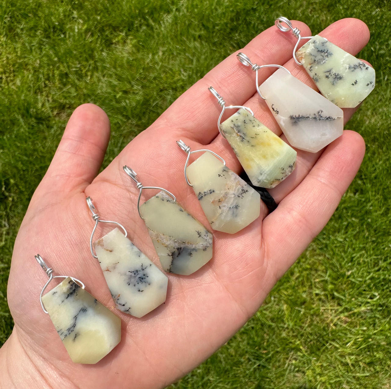 Rutilated Quartz and Dendritic Opal Pendant