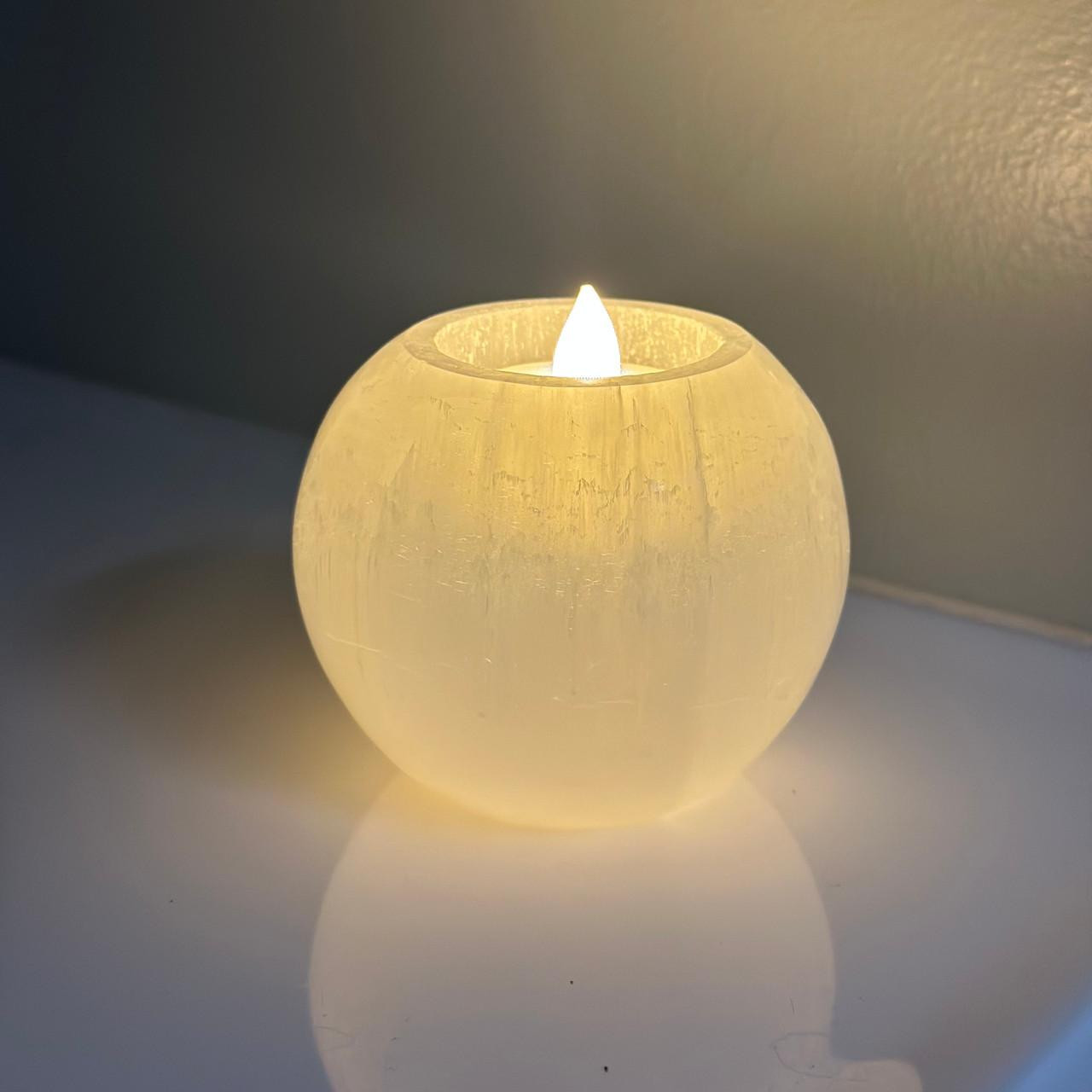 CLEANSE &amp; CO★SELENITE CANDLE Selenite Tealight Candle Holder – Cleansing Crystal Décor