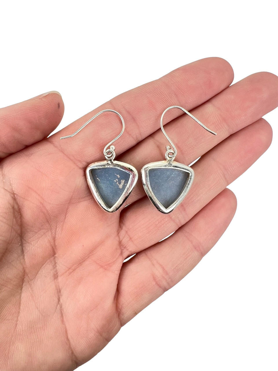 Angelite Earrings in Sterling Silver - Polished Triangle Earrings - No.182