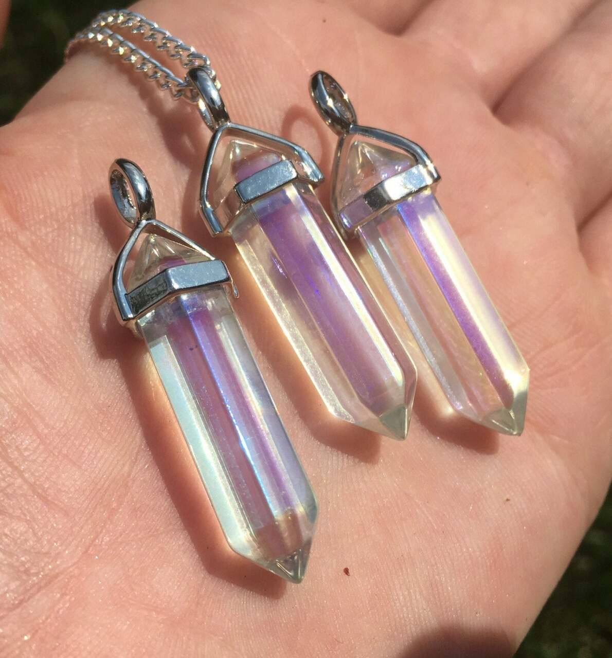 Angel Aura Quartz Necklace Purple Aura Stone Pendant Healing Reiki Bead  Cord | eBay