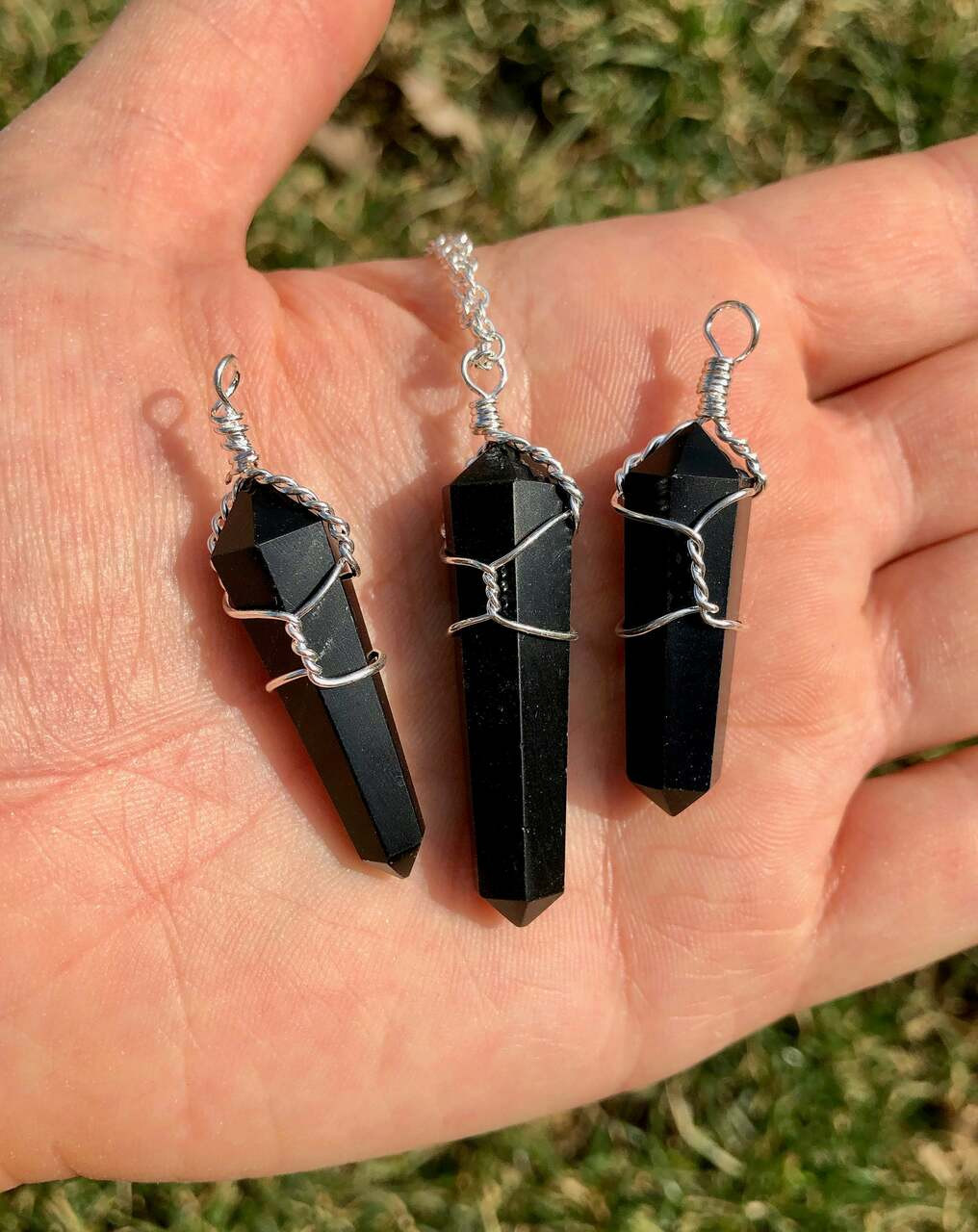 Crystal Pendant Necklace Black Obsidian