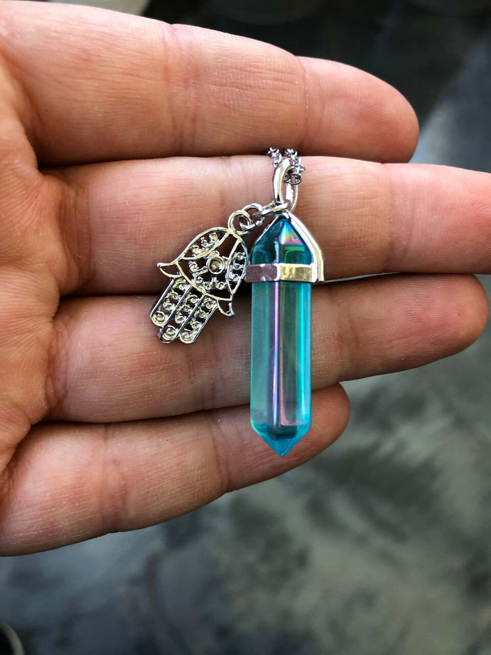 Aqua Aura Crystal Pendant Necklace