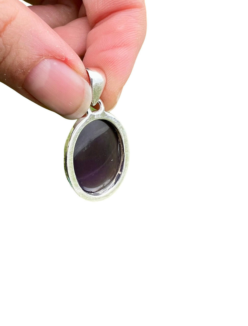 Amethyst Polished Oval Pendant - Sterling Silver - No.1663