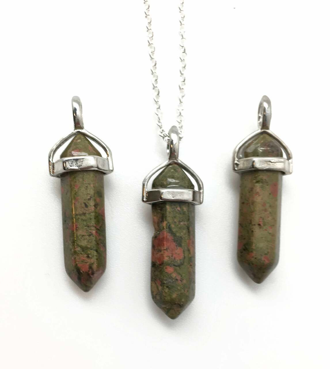 Hand Wrapped Crystal Pendants MalachiteSodalitePeach Agate Unakite