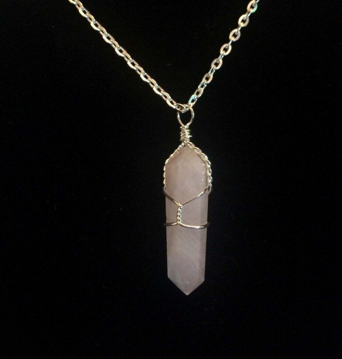 Rose Quartz Raw Point Pendant in Wire 