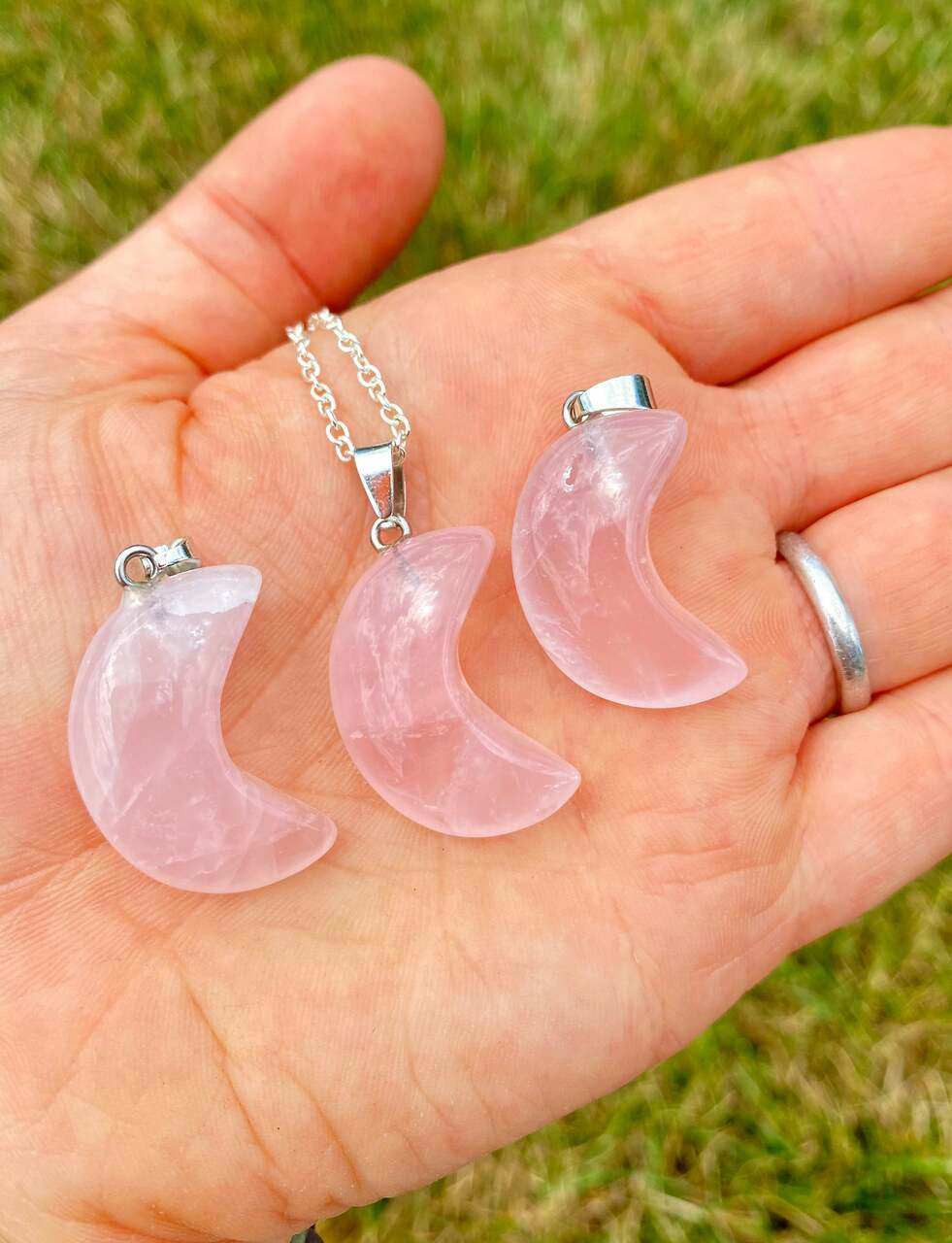 Rose Quartz Polished Moon Pendant | New Moon Beginnings