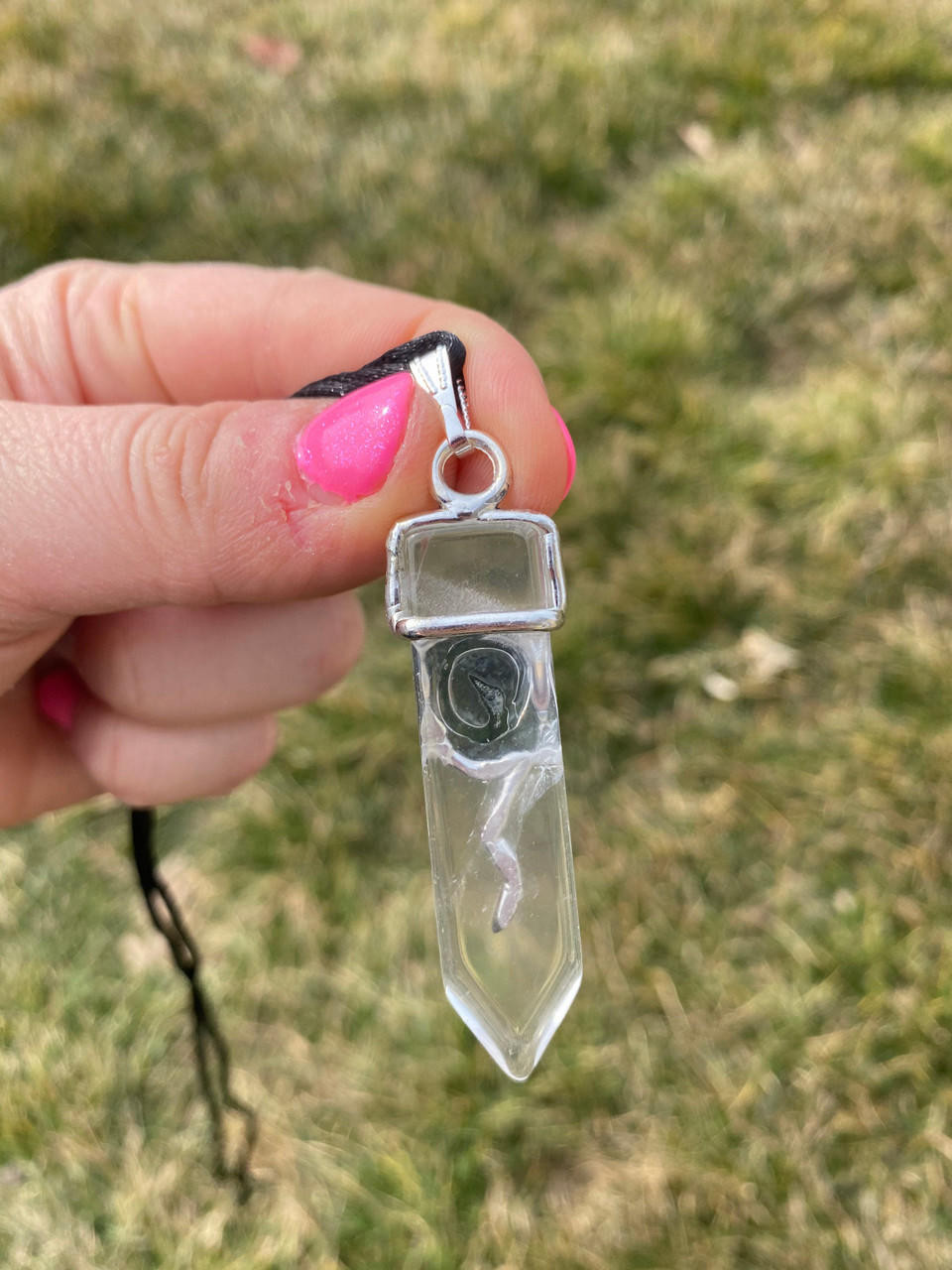 Quartz Crystal & Moldavite Pendant set in Sterling Silver