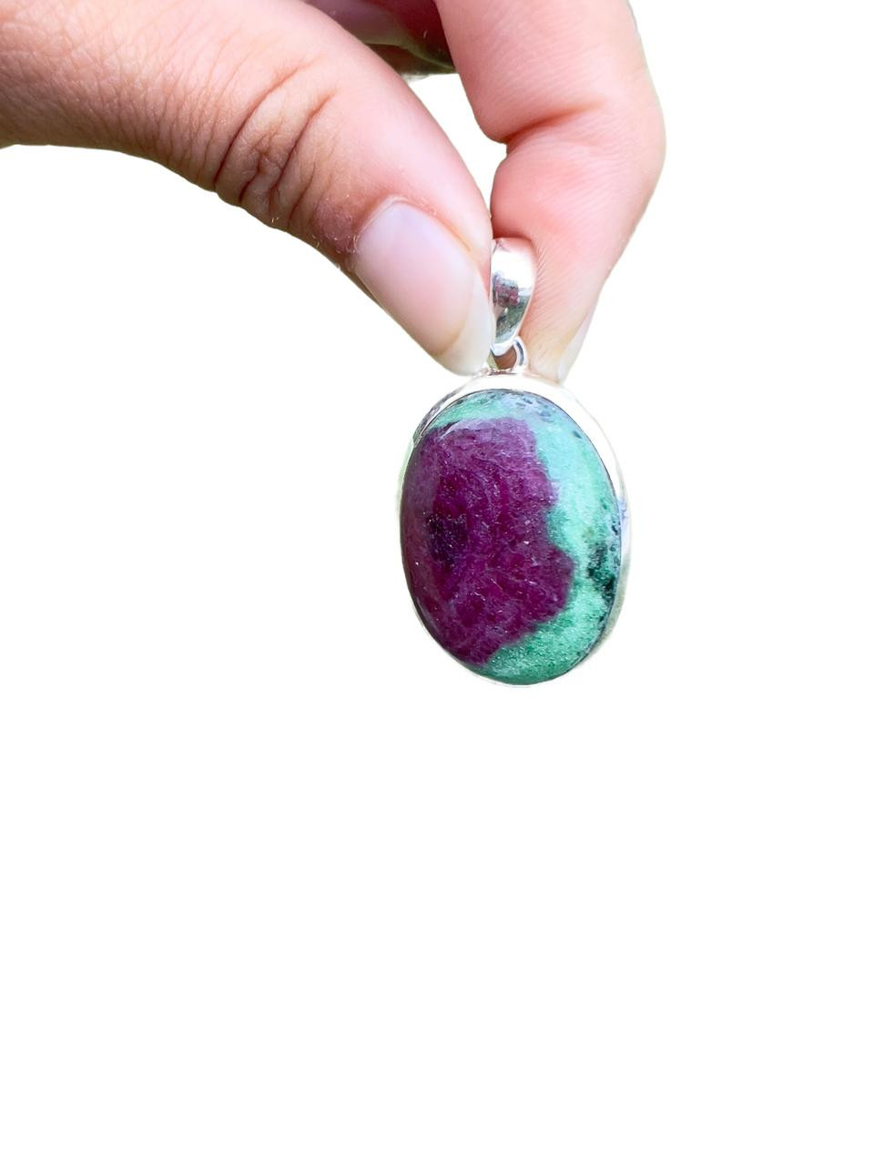 Ruby In Zoisite Polished Oval Pendant - Sterling Silver - No