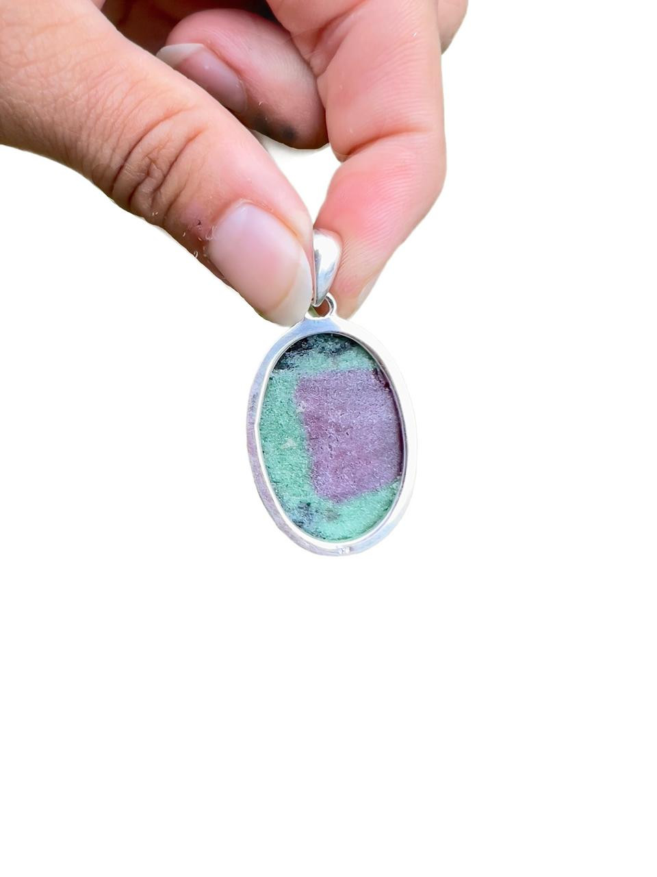 Ruby In Zoisite Polished Oval Pendant - Sterling Silver - No