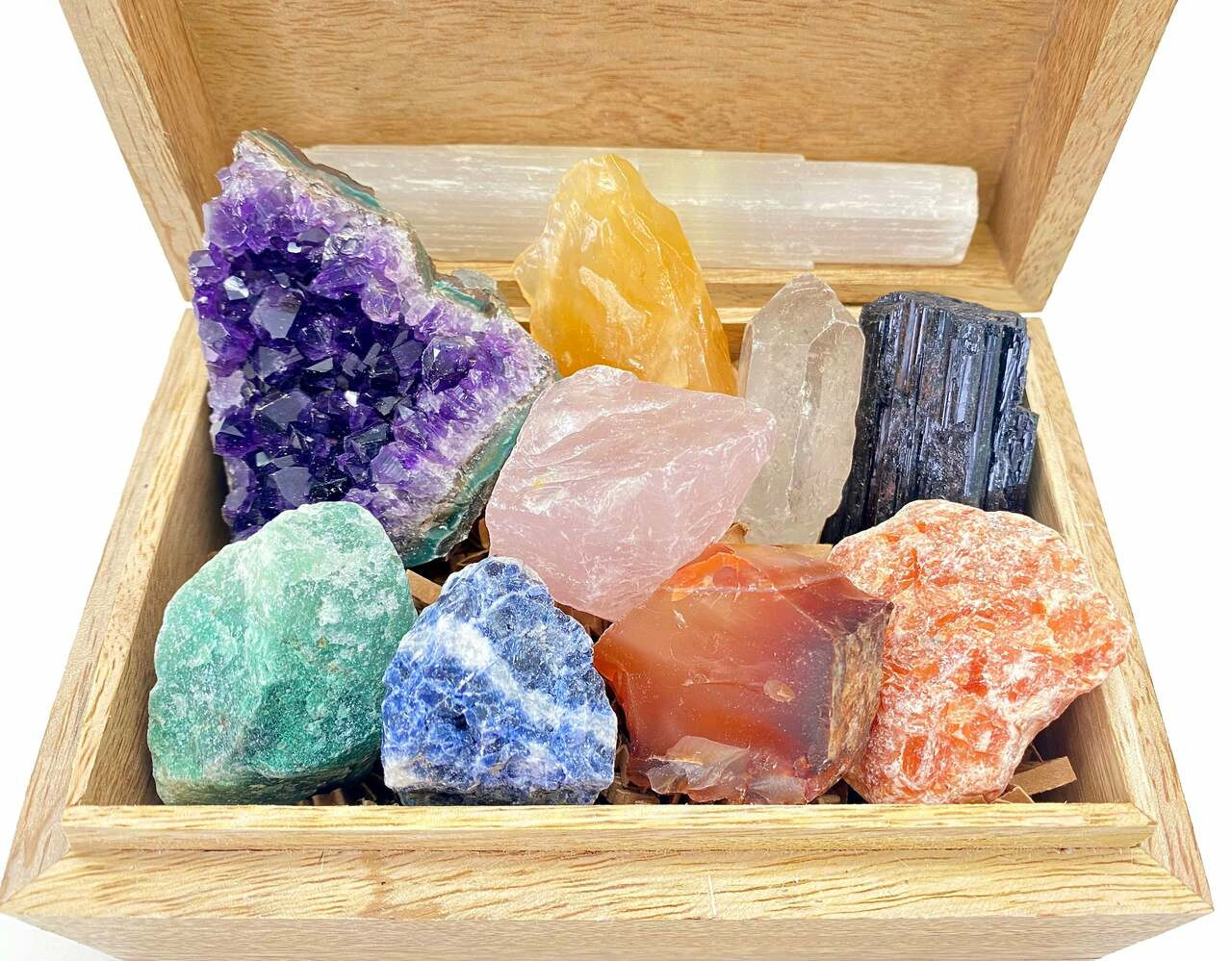 Healing Crystals Set with Wooden Box (Raw) | New Moon Beginnings