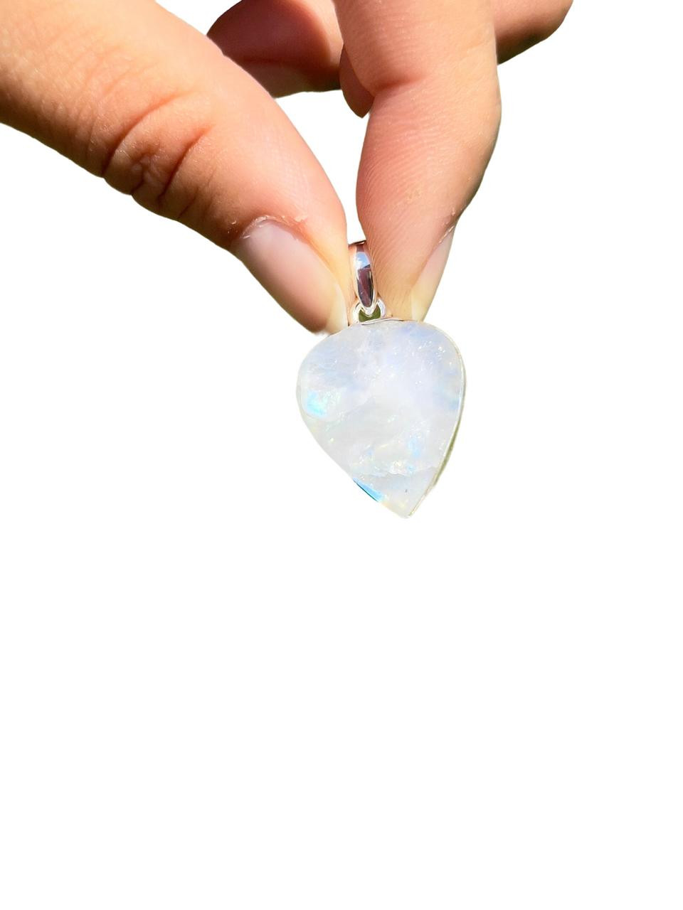 Rainbow Moonstone Raw Triangle Pendant - Sterling Silver