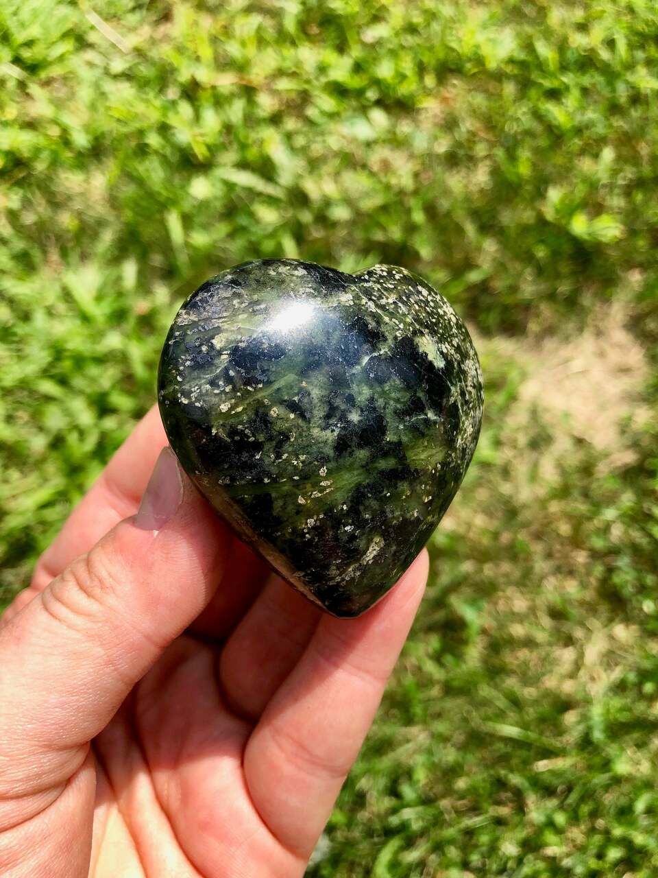Nephrite Jade Heart - Polished Stone Heart | New Moon Beginnings