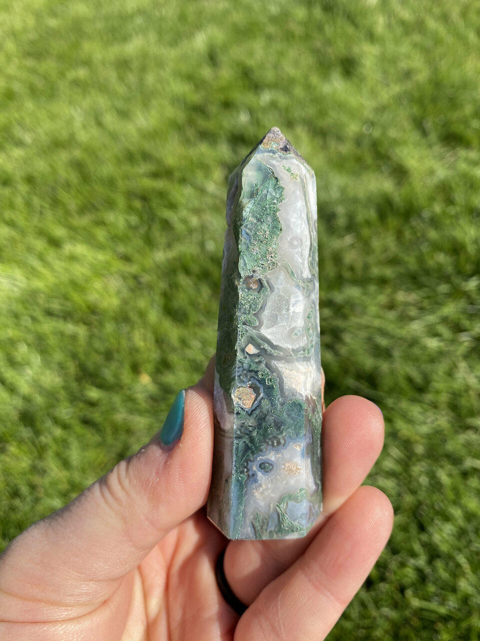 Rocks & Geodes Home & Living Obelisk Blue Moss Agate Tower // Crystal