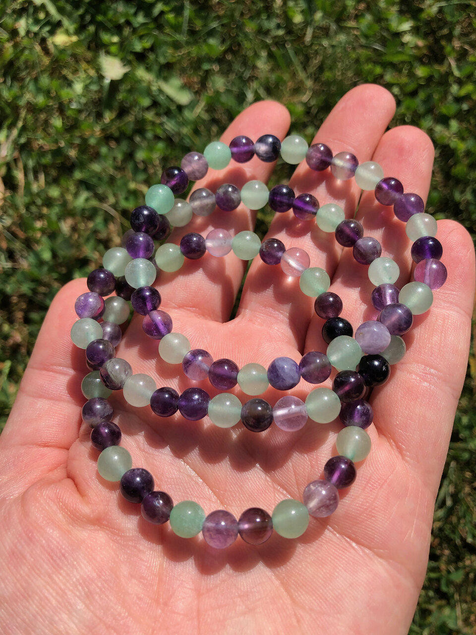 Rainbow Fluorite Elastic Bracelet - 6mm & 8mm Beads