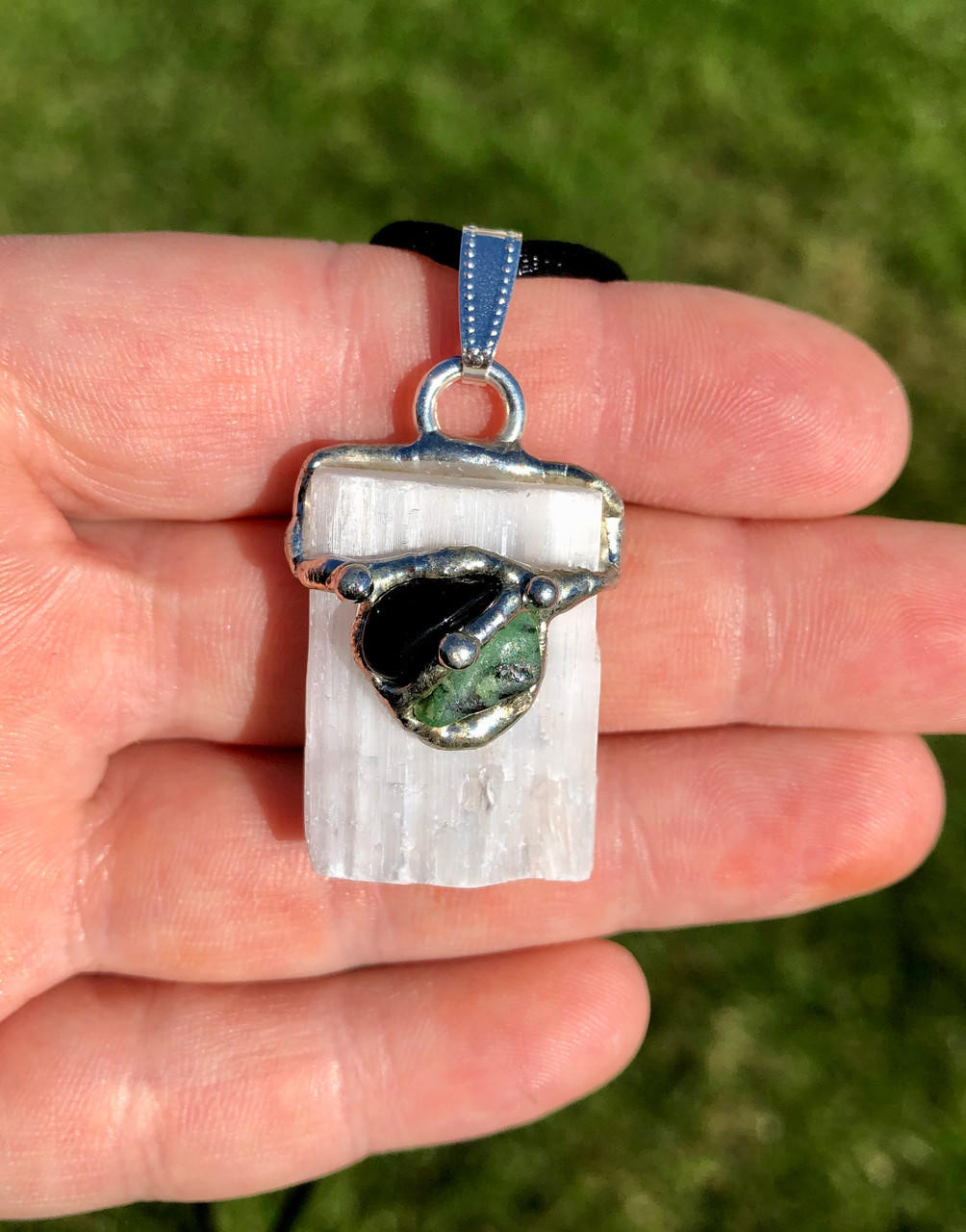 Empath Amulet Necklace - Obsidian, Ruby in Zoisite, Quartz