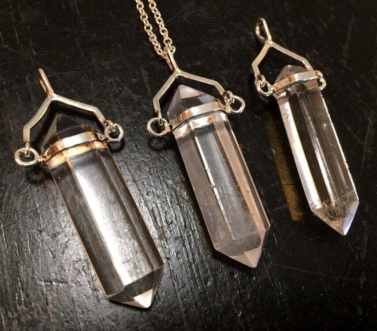 Clear Quartz Double Point Healing Crystal Pendant with Silver Plated Bale on a Silver Chain 44cm long