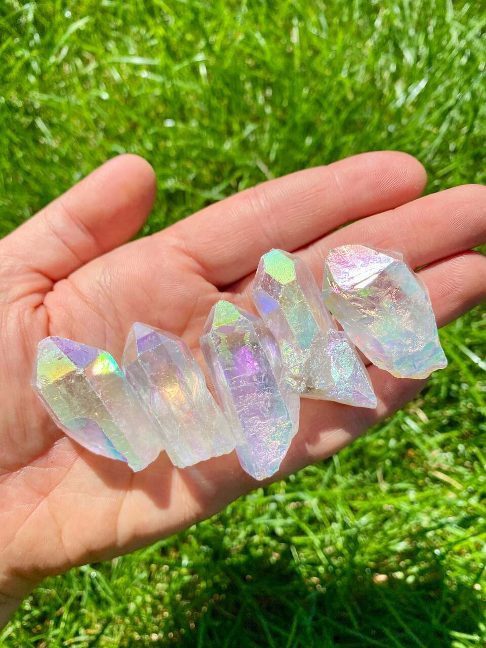 Raw Angel Aura Quartz Crystal Point - Natural Shape | New Moon