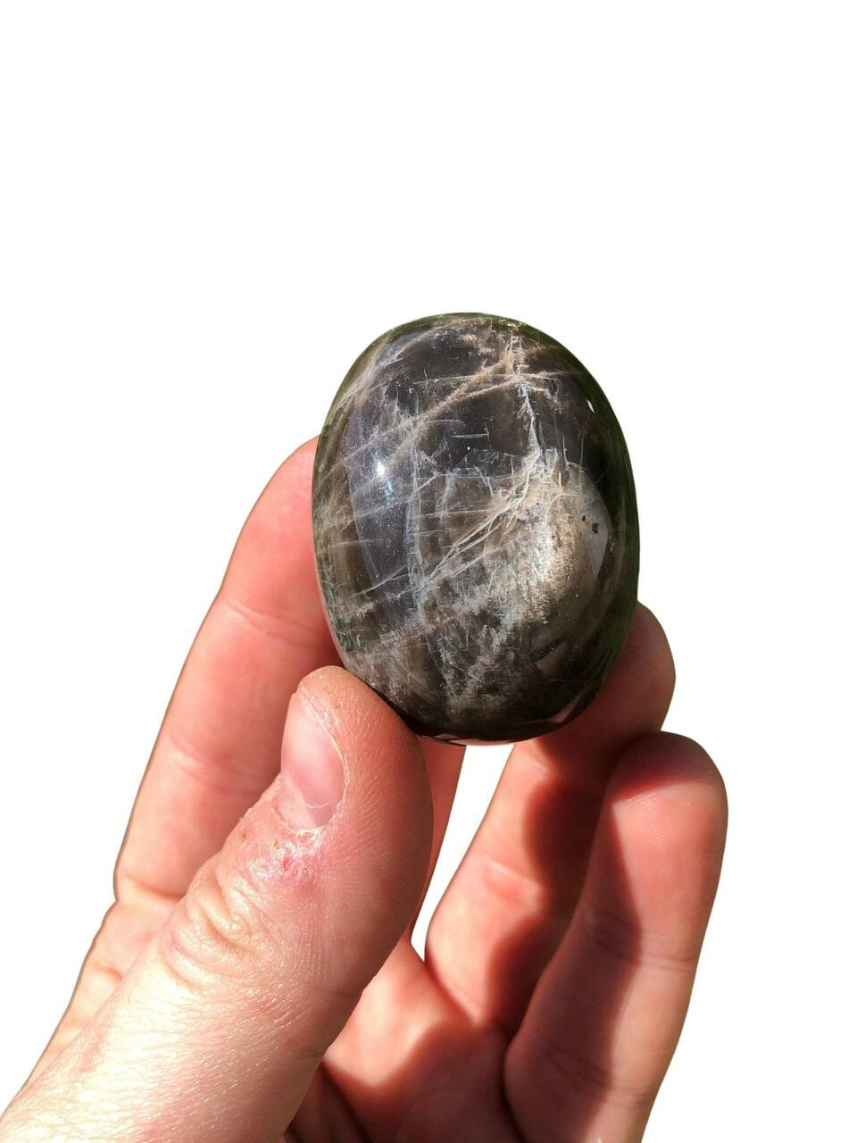 Black Moonstone Palm Stone - Polished Stone Oval | New Moon Beginnings