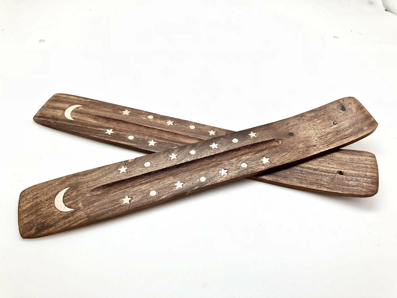 White Inlay Moon & Stars Incense Burner - 10 Inch | New Moon