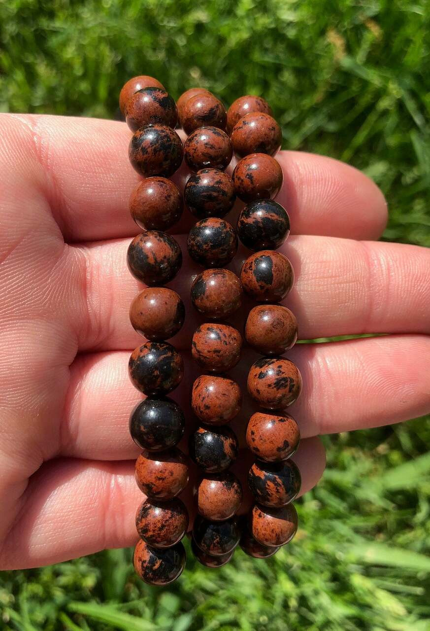 Mahogany obsidian red gemstone leaf beads (G1735)