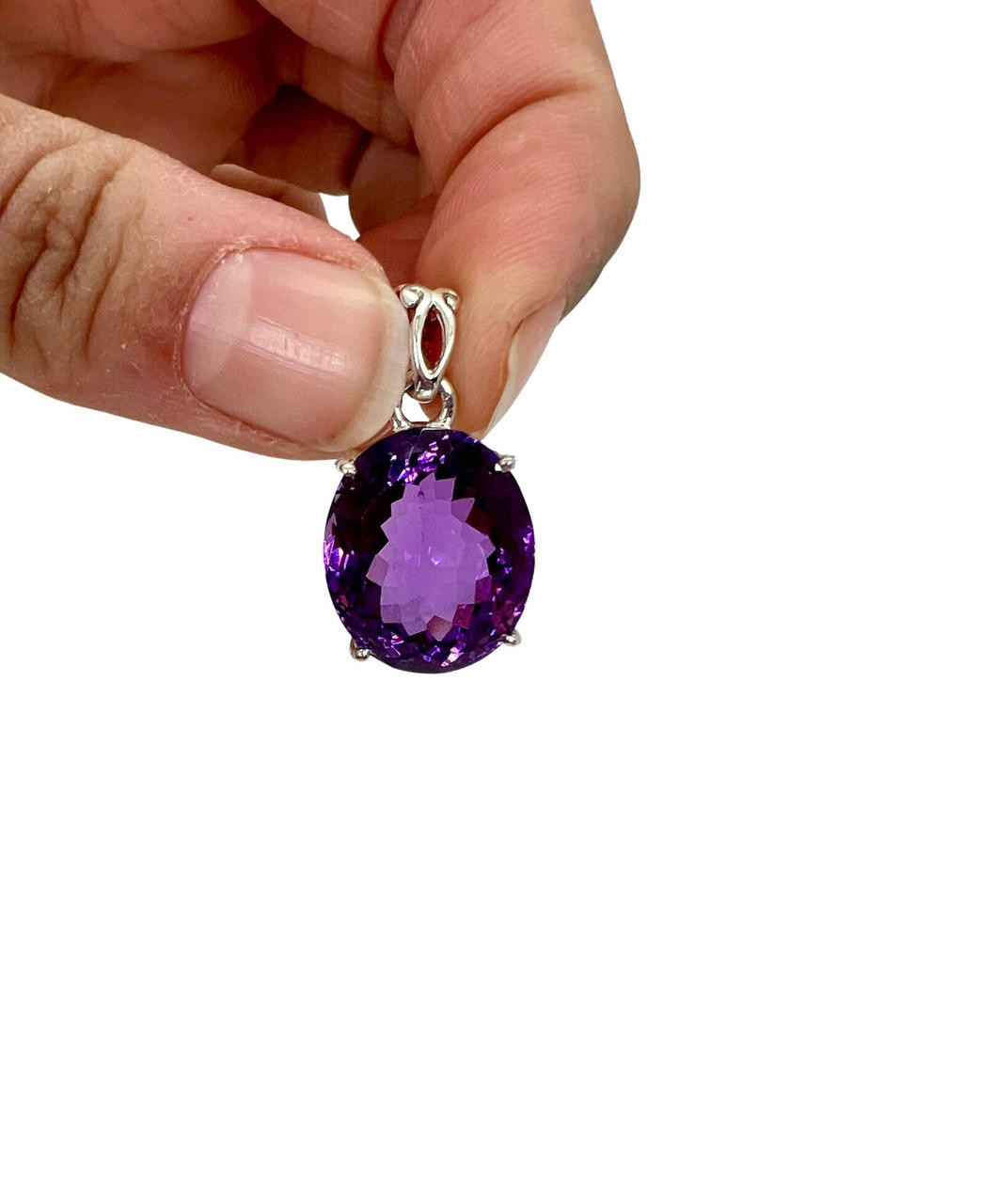 Faceted Amethyst Pendant - Polished Oval - Sterling Silver - No.1646