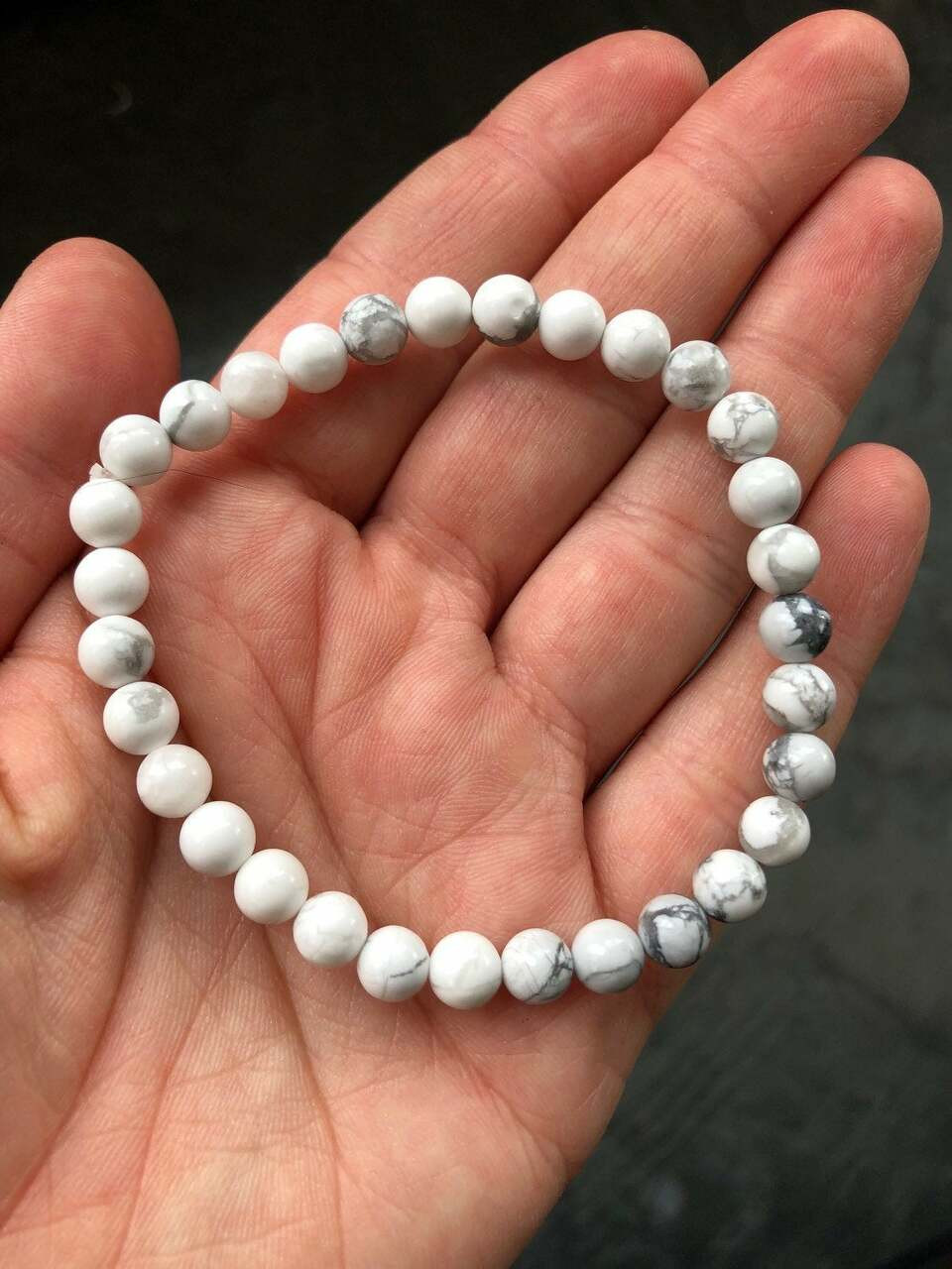 White Howlite Elastic Bracelet - 6mm Beads