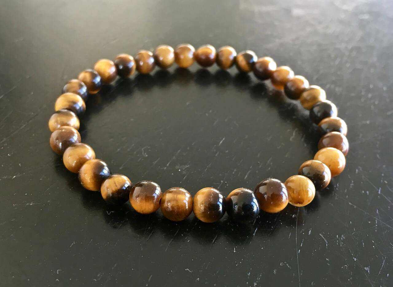 【AEKKI】4 Tigers Eye Gemstone Bracelet (約6mm+8mm) Tigers Eye Elastic Bracelet - 6mm & 8mm Beads | New Moon