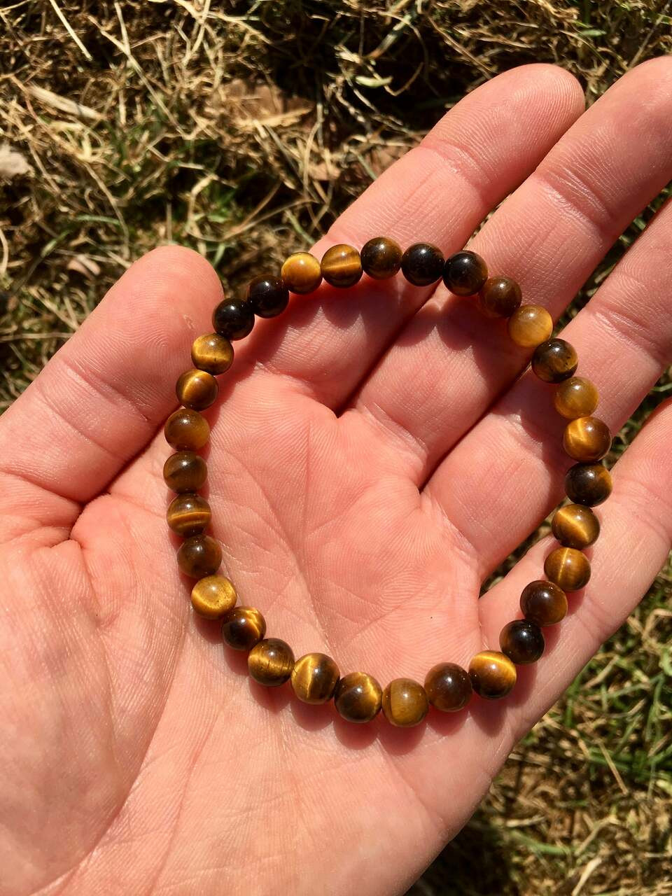 【AEKKI】4 Tigers Eye Gemstone Bracelet (約6mm+8mm) Tigers Eye Elastic Bracelet - 6mm & 8mm Beads | New Moon