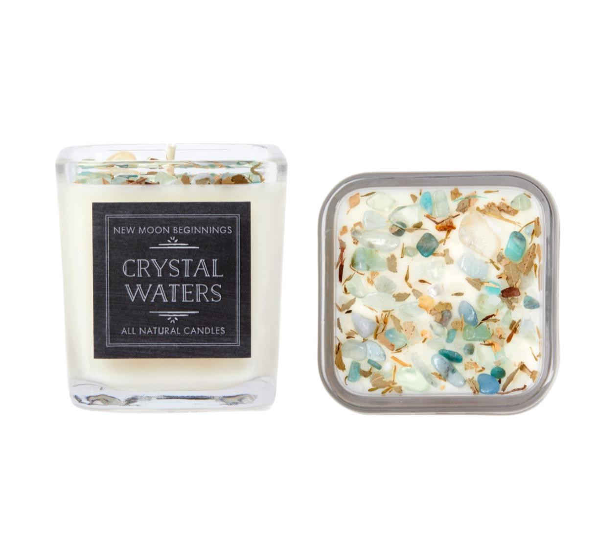 Crystal Waters Candle Spa Candle with Crystals New Moon Beginnings