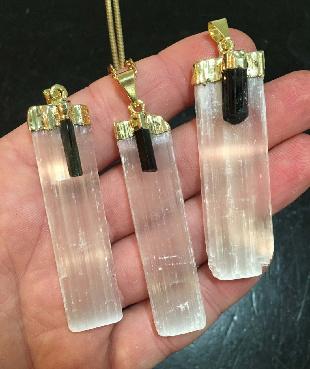 Charged Natural Selenite & Black Tourmaline 8mm Bracelet – 50/50 With Selenite Heart