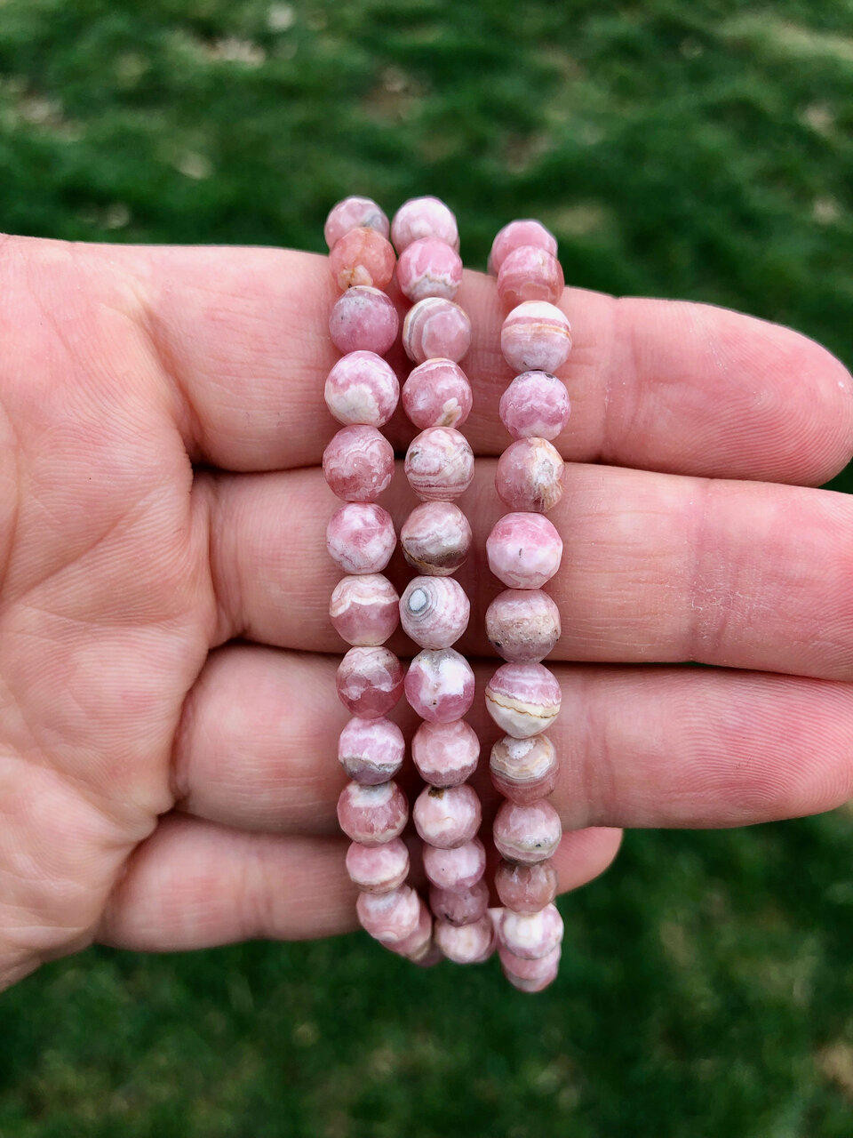 Faceted Rhodochrosite Elastic Bracelet - 6mm Beads