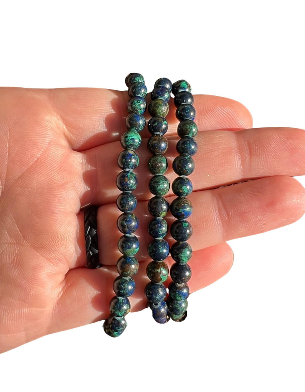 Azurite and Malachite Stone Bracelet - Elastic Band