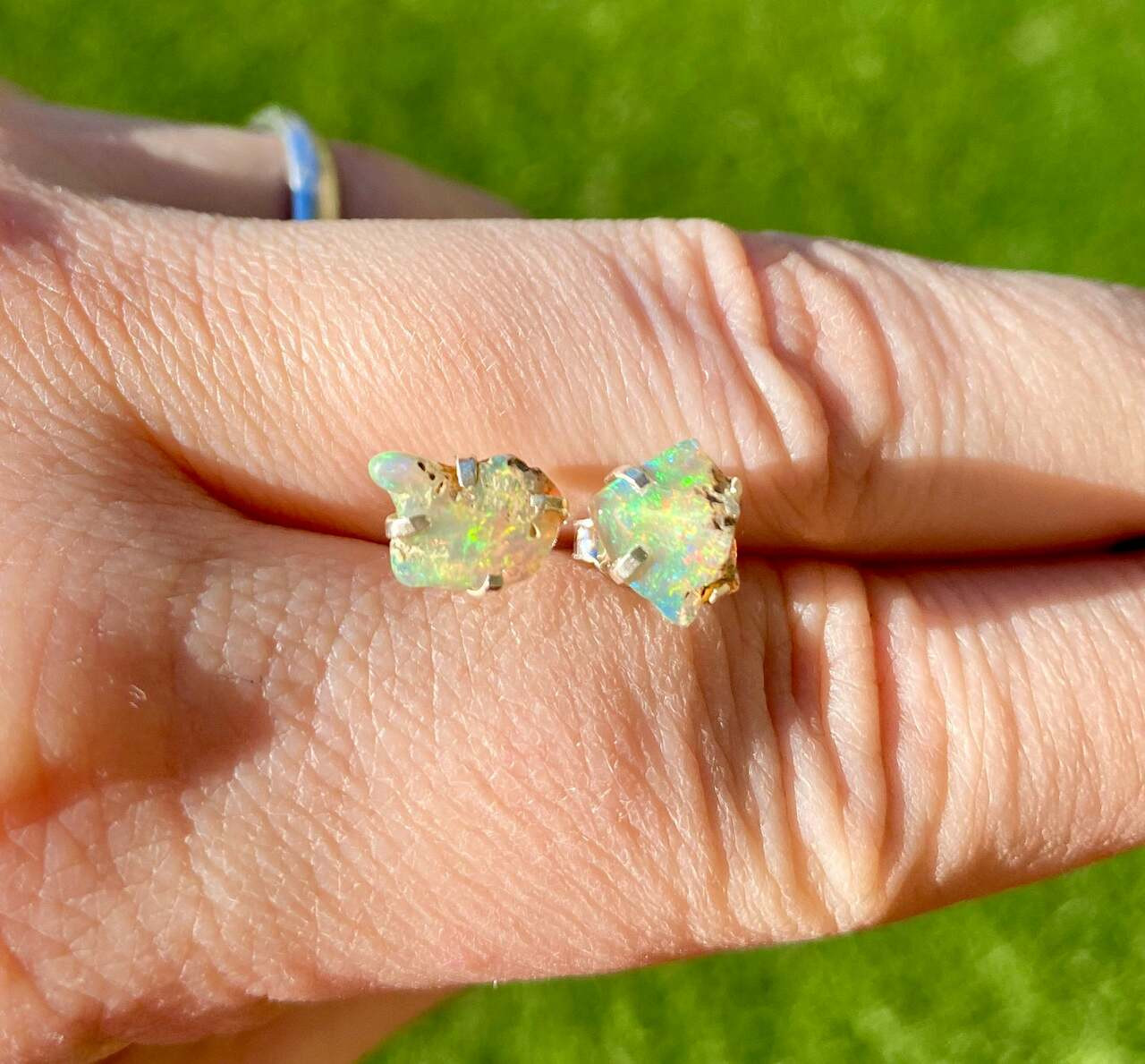 Opal Earrings, Large Opal Studs Earrings, Raw Stone, Raw Gemstone Earrings,  October Birthstone, Ethiopian Welo Opals - Etsy