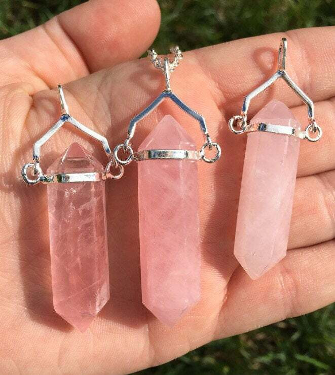 Rose Quartz Polished Point Pendant in Silver New Moon Beginnings