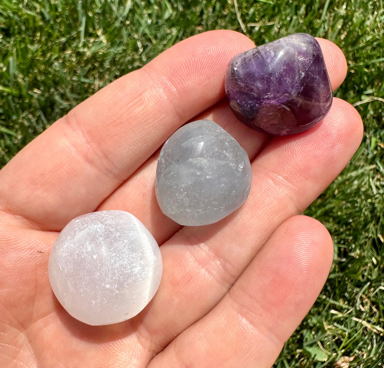 Crown Chakra Stone Set (Tumbled) Amethyst, Selenite, Celestite New