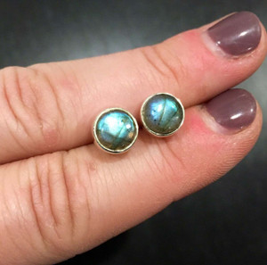 Labradorite Polished Round Stud Earrings - Sterling Silver