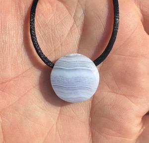 Blue Lace Agate Pendant on Cord (Round, Faceted) 