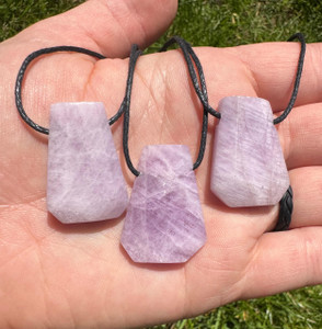 Kunzite Coffin Shaped Pendant on Cord 